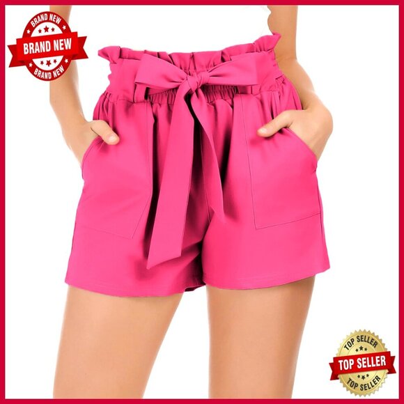 Pants - Summer Casual Shorts with Pockets Bowknot Tie Waist Elegant Chic Loose Fit